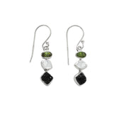 Designer Black Tourmaline Earrings Studded With Herkimer & Green Tourmaline