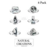 Natural Dendritic Opal Rings for Women in Sterling Silver (Pack of 6, Bezel-Set)