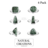 Natural Seraphinite Rings for Women in Sterling Silver (Pack of 6, Bezel-Set)