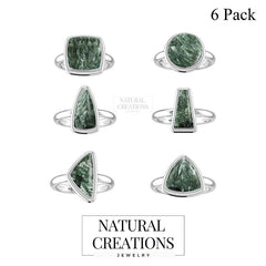 Natural Seraphinite Rings for Women in Sterling Silver (Pack of 6, Bezel-Set)