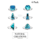 Natural Shattuckite Rings for Women in Sterling Silver (Pack of 6, Bezel-Set)
