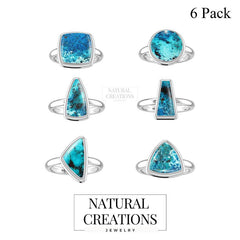 Natural Shattuckite Rings for Women in Sterling Silver (Pack of 6, Bezel-Set)