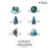 Natural Labradorite Rings for Women in Sterling Silver (Pack of 6, Bezel-Set)