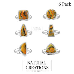 Natural Bumble Bee Rings for Women in Sterling Silver (Pack of 6, Bezel-Set)