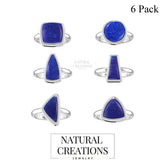Natural Lapis Lazuli Rings for Women in Sterling Silver (Pack of 6, Bezel-Set)