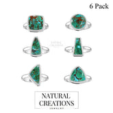 Natural Chrysocolla Rings for Women in Sterling Silver (Pack of 6, Bezel-Set)