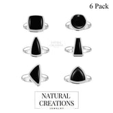 Natural Black Onyx Rings for Women in Sterling Silver (Pack of 6, Bezel-Set)