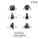Natural Fluorite Rings for Women in Sterling Silver (Pack of 6, Bezel-Set)