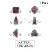 Natural Ruby Zoisite Rings for Women in Sterling Silver (Pack of 6, Bezel-Set)