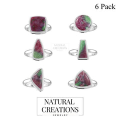 Natural Ruby Zoisite Rings for Women in Sterling Silver (Pack of 6, Bezel-Set)