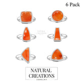 Natural Carnelian Rings for Women in Sterling Silver (Pack of 6, Bezel-Set)
