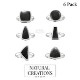 Natural Shungite Rings for Women in Sterling Silver (Pack of 6, Bezel-Set)