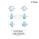 Natural Rainbow Moonstone Rings for Women in Sterling Silver (Pack of 6, Bezel-Set)