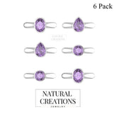 Natural Amethyst Rings for Women in Sterling Silver (Pack of 6, Prong-Set, Faceted)