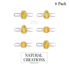 Natural Citrine Rings for Women in Sterling Silver (Pack of 6, Bezel-Set, Faceted)