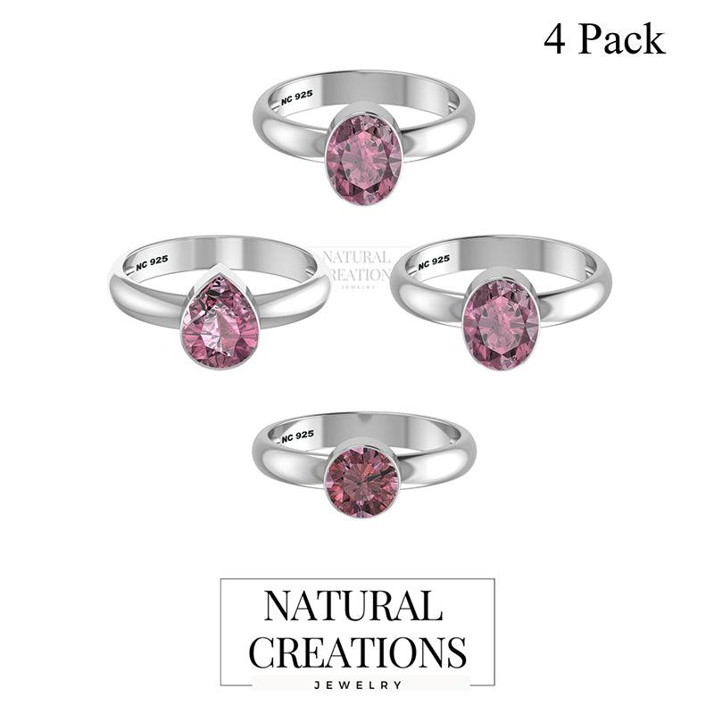 925 Sterling Silver Natural Tourmaline Ring Bezel Set Handmade Jewelry Pack of 4 - (Box 16)