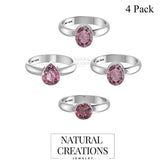 Natural Pink Tourmaline Rings for Women in Sterling Silver (Pack of 4, Prong-Set, Faceted)