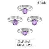 Natural Amethyst Rings for Women in Sterling Silver (Pack of 4, Prong-Set, Faceted)
