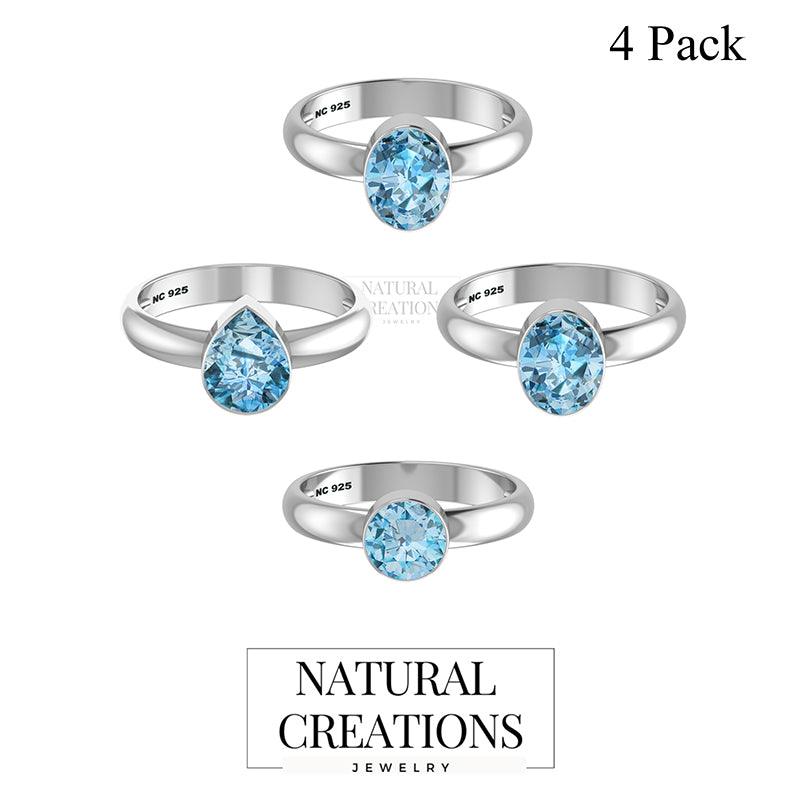 925 Sterling Silver Natural Swiss Blue Topaz Ring Bezel Set Handmade Jewelry Pack of 4 - (Box 16) - Natural Creations | Dainty | Hand Crafted | Sterling Silver Jewelry