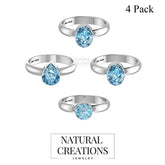 925 Sterling Silver Natural Swiss Blue Topaz Ring Bezel Set Handmade Jewelry Pack of 4 - (Box 16) - Natural Creations | Dainty | Hand Crafted | Sterling Silver Jewelry