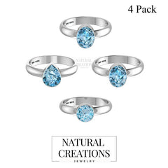 925 Sterling Silver Natural Swiss Blue Topaz Ring Bezel Set Handmade Jewelry Pack of 4 - (Box 16) - Natural Creations | Dainty | Hand Crafted | Sterling Silver Jewelry