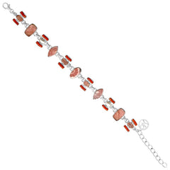 Designer Rhodochrosite Bracelet Studded With Pearl, Red Coral, Rose Quartz Pack of 1 (D81-4)