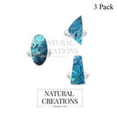 Natural Shattuckite Rings for Women in Sterling Silver (Pack of 3, Bezel-Set)