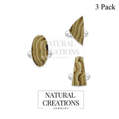 Natural Schalenblende Rings for Women in Sterling Silver (Pack of 3, Bezel-Set)
