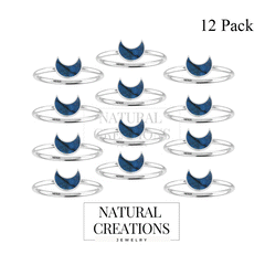 925 Sterling Silver Natural Cab Gemstone Bezel Set Moon Shape Ring Jewelry