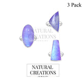 Natural Purple Moonstone Rings for Women in Sterling Silver (Pack of 3, Bezel-Set)