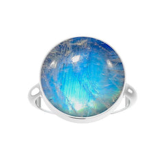 Natural Rainbow Moonstone Rings for Women in Sterling Silver (Pack of 6, Bezel-Set)