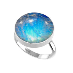 Natural Rainbow Moonstone Rings for Women in Sterling Silver (Pack of 6, Bezel-Set)