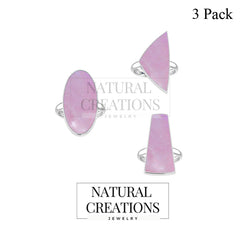 Natural Pink Moonstone Rings for Women in Sterling Silver (Pack of 3, Bezel-Set)