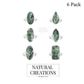 Natural Seraphinite Rings for Women in Sterling Silver (Pack of 6, Bezel-Set)