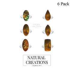 Natural Ammolite Ring 925 Sterling Silver Bezel Set Handmade Jewelry Pack of 6 - (Box 7)