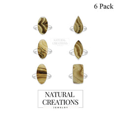 Natural Schalenblende Rings for Women in Sterling Silver (Pack of 6, Bezel-Set)