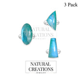 Natural Green Moonstone Rings for Women in Sterling Silver (Pack of 3, Bezel-Set)