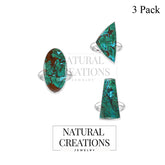 Natural Chrysocolla Ring 925 Sterling Silver Bezel Set Jewelry Pack of 3 - (Box 9)