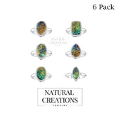 925 Sterling Silver Cabochon Azurite Malachite Ring Bezel Set Handmade Rings Pack of 6 - (Box 3)