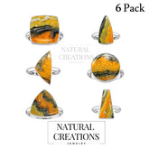 Natural Bumble Bee Rings for Women in Sterling Silver (Pack of 6, Bezel-Set)
