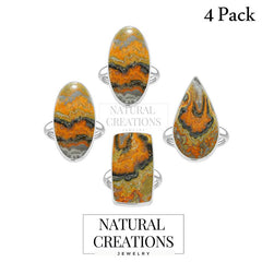 Natural Bumble Bee Rings for Women in Sterling Silver (Pack of 4, Bezel-Set)