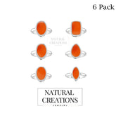 Natural Carnelian Rings for Women in Sterling Silver (Pack of 6, Bezel-Set)