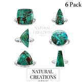 Natural Chrysocolla Rings for Women in Sterling Silver (Pack of 6, Bezel-Set)