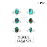 Natural Chrysocolla Rings for Women in Sterling Silver (Pack of 6, Bezel-Set)