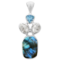 Designer Labradorite Pendant Studded With Swiss Blue Topaz, Herkimer Pack of 1 (D51-4)
