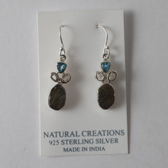 Designer Labradorite Earrings Studded With Swiss Blue Topaz, Herkimer Pack of 1 (D51-4)