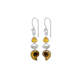 Designer Ammonite Earrings Studded With Pearl & Citrine