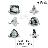 Natural Dendritic Opal Rings for Women in Sterling Silver (Pack of 6, Bezel-Set)