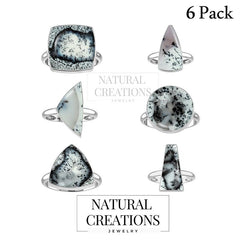 Natural Dendritic Opal Rings for Women in Sterling Silver (Pack of 6, Bezel-Set)