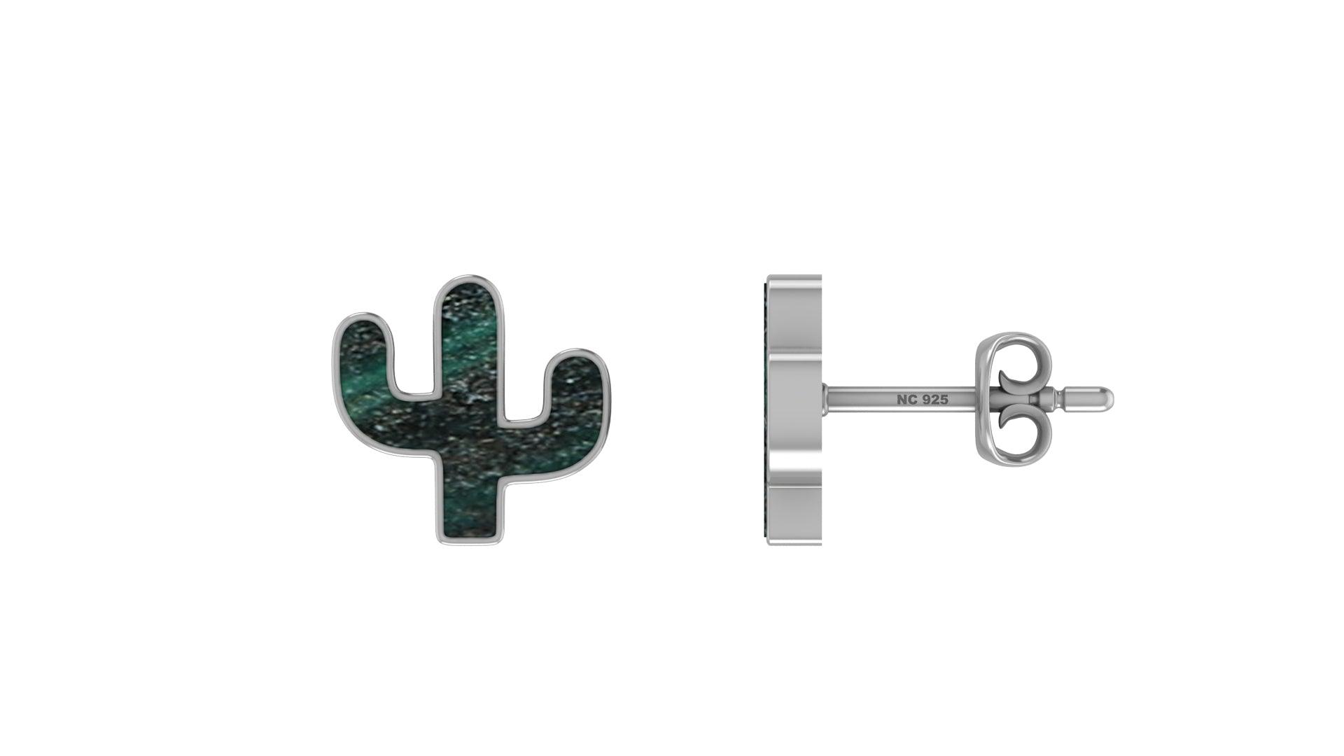 925 Sterling Silver Natural Malachite Cab Cactus Studs Earring Bezel Set jewelry pack of 3